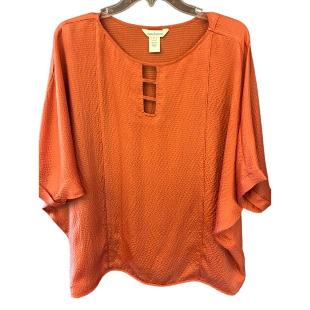 Sundance Silk Blouse Womens M Salmon Excellent Ladder Cutout Dolman Top